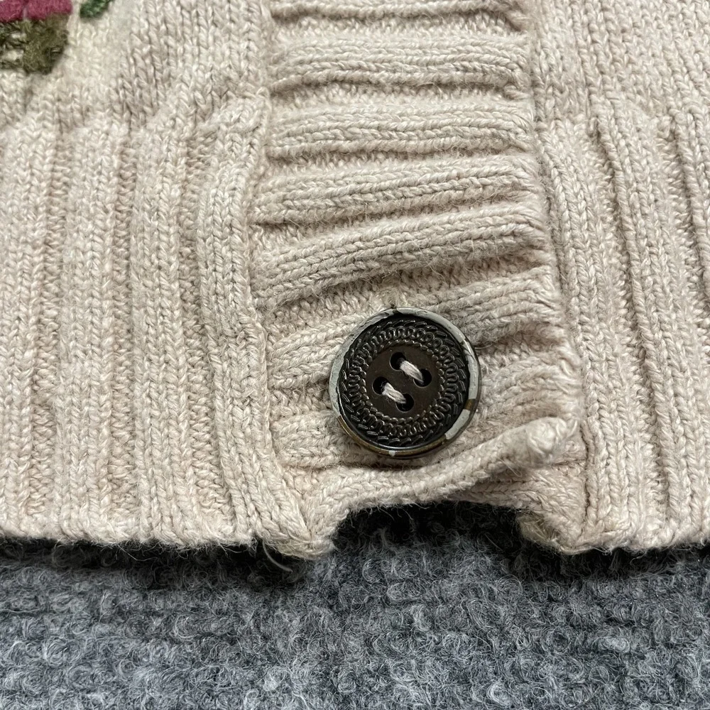 Vintage Embroidered Knit Cardigan Women's Size XL Beige Shawl Neck Cottagecore - Picture 7 of 12